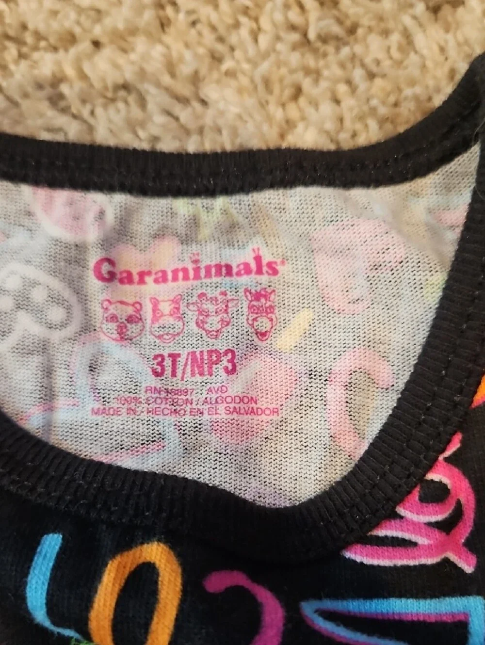 Garanimals Black Tank Top with Neon Graphic Words & Icons